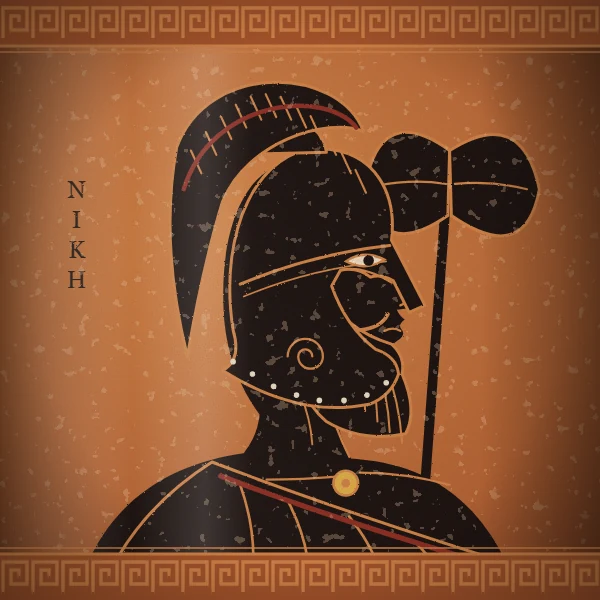 A hero painted black-figure: black glaze on red clay